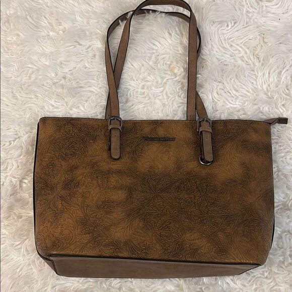 Montana West Concealed Carry Brown Tote Bag with Textured Finish - Picture 1 of 12